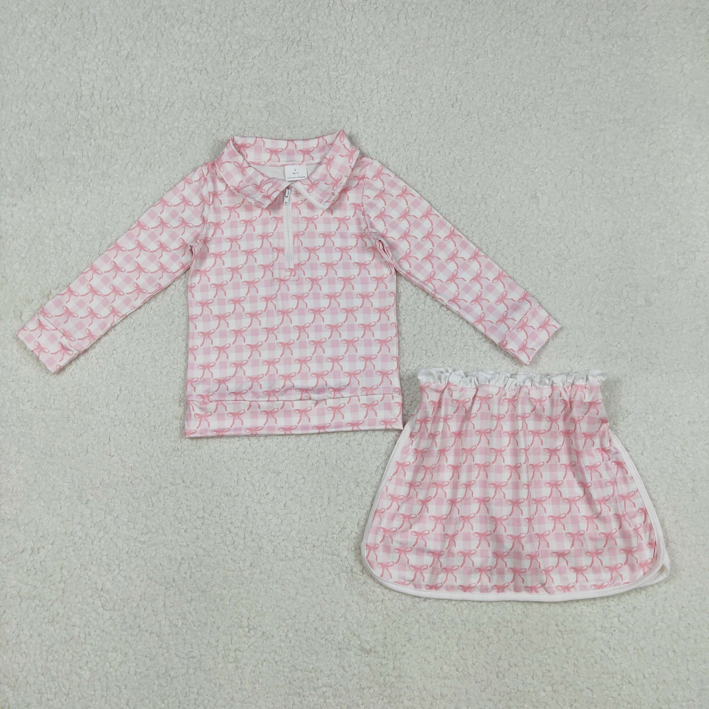 Baby Girls Long Sleeves Pink Bows Zipper Top Ruffle Skirts With Shorts Valentines Set