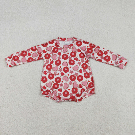 LR2758 Baby Girls Flowers Heart Long Sleeve Romper