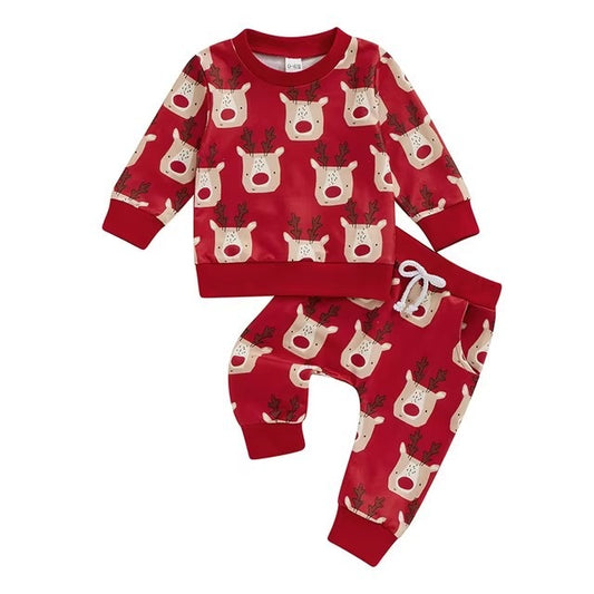 3 MOQ  Baby Girls Christmas Elk Long Sleeve Pajama Set Pre-order