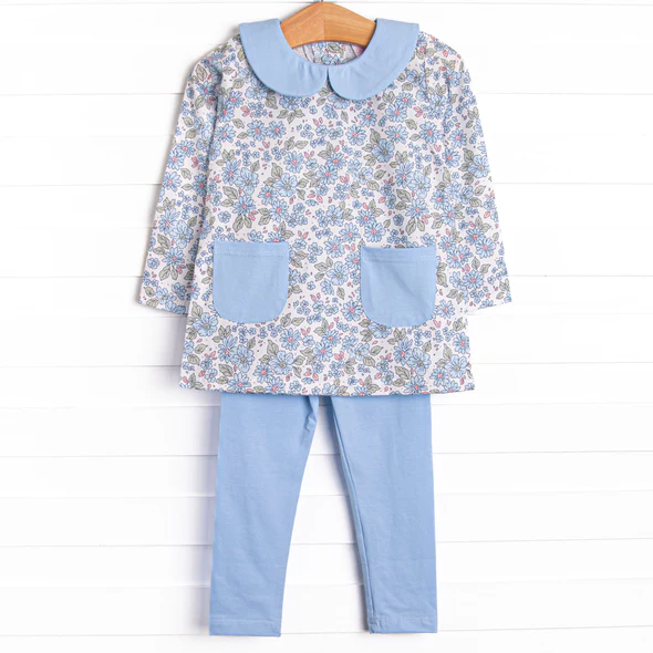 Baby Girls Floral Long Sleeve Tunic Top Blue Leggings Set 5 MOQ