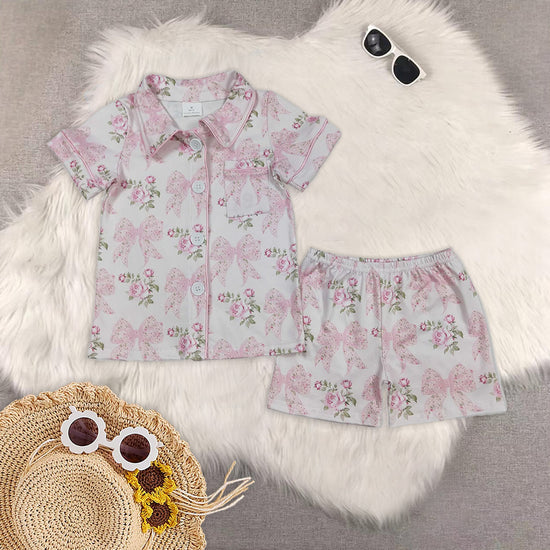 Summer Baby Girls Button Shirt Shorts Pajama Set