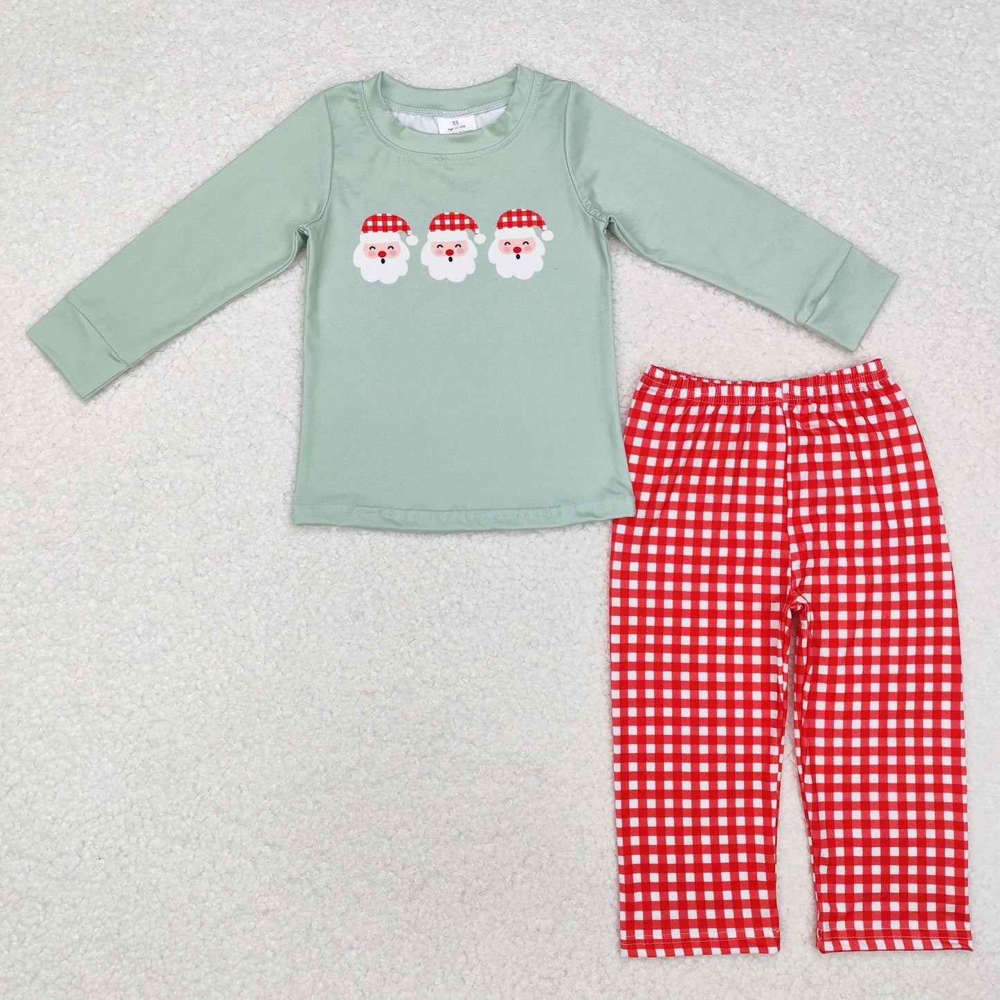 Baby Boys Christmas Santa Green Top Red Gingham Pants Outfit