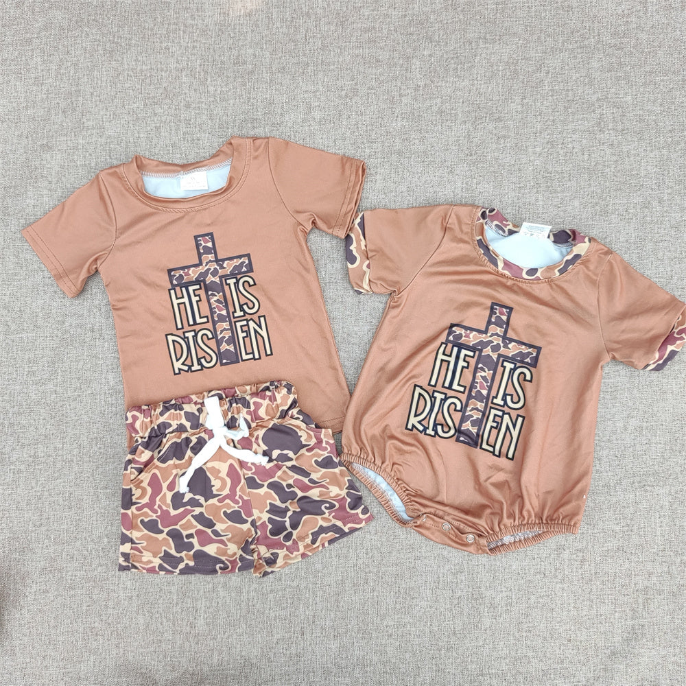 He Is Risen Baby Boys Sibling Easter Set & Romper