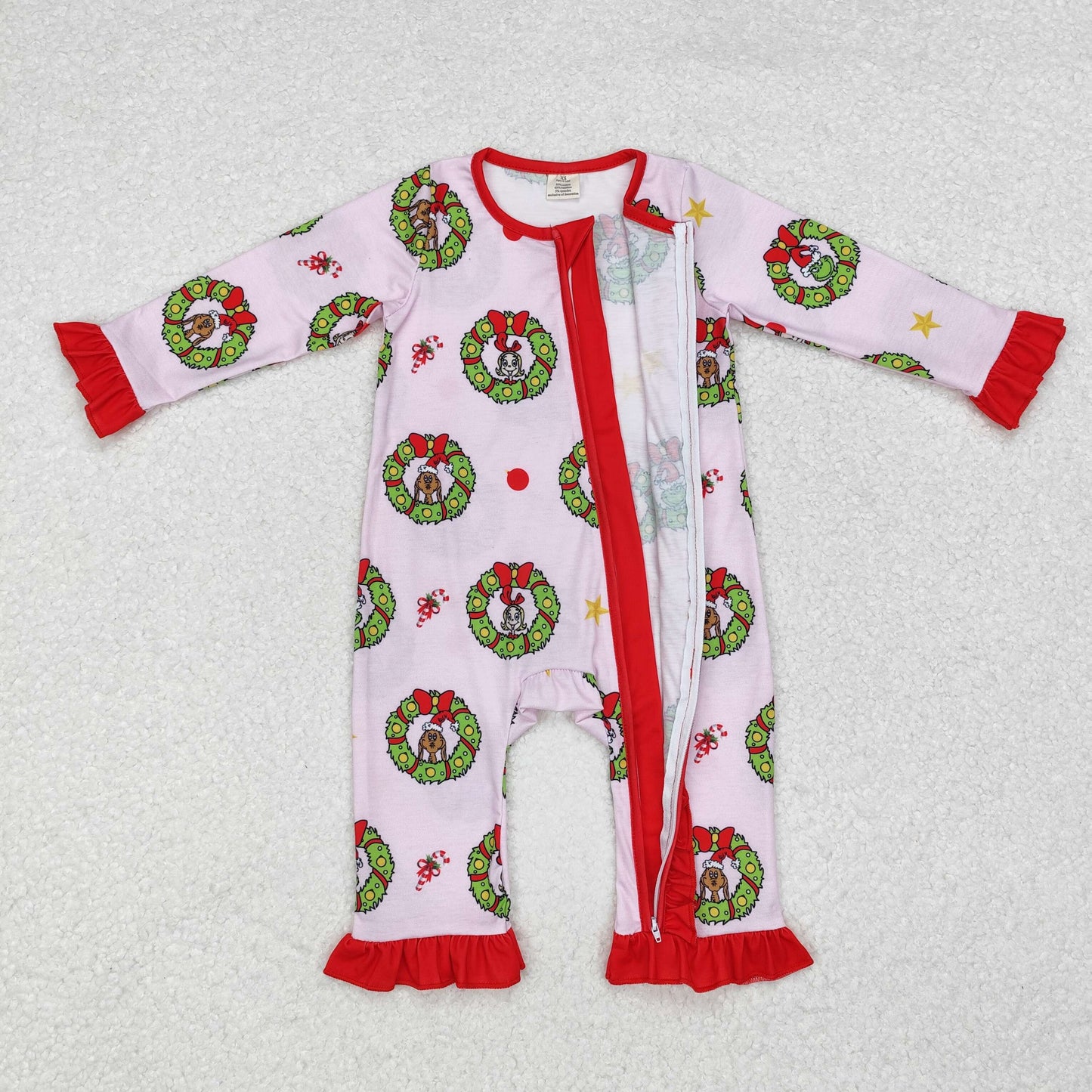 Baby Girls Christmas Green Face Bamboo Romper