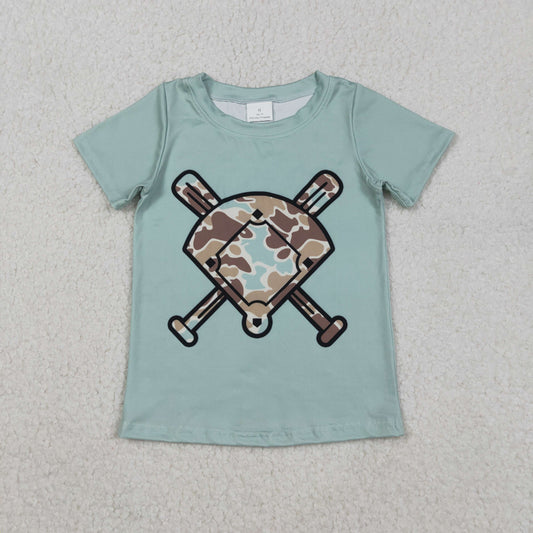 BT1422 Baby Boys Basebll  Blue Camo Short Sleeve T-shirt Top