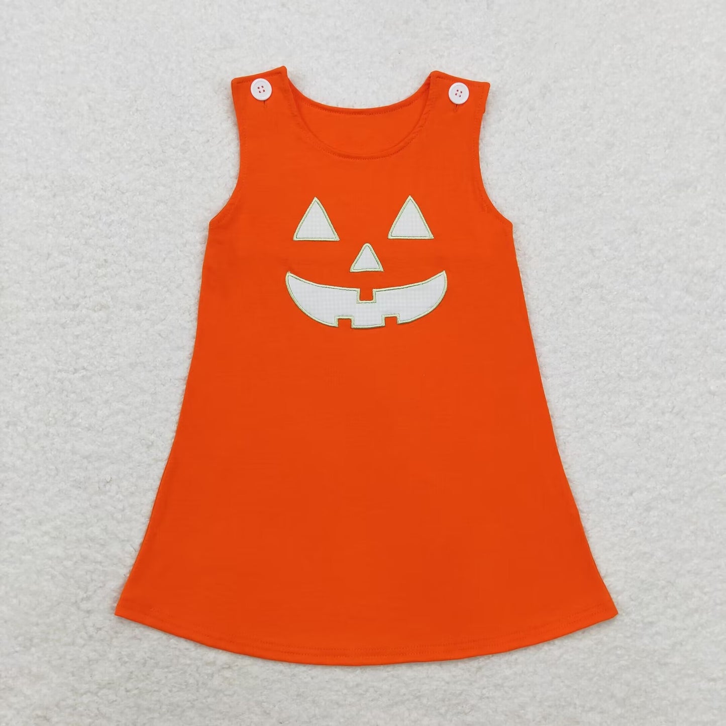 Baby Girls Halloween Orange Pumpkin Sleeveless Embroidery Dress