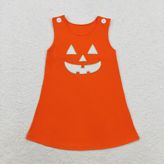 Baby Girls Halloween Orange Pumpkin Sleeveless Embroidery Dress