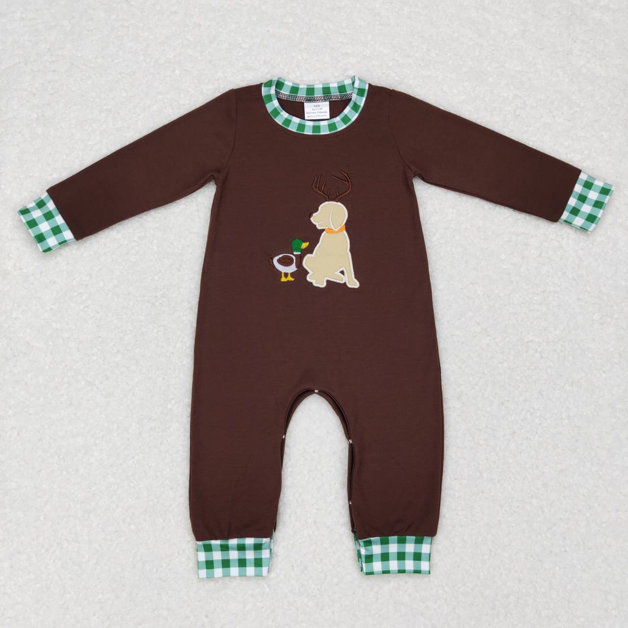 Sibling Baby Boys Girls Brown Green Long Sleeves Embroidery Duck Dog Clothes Set