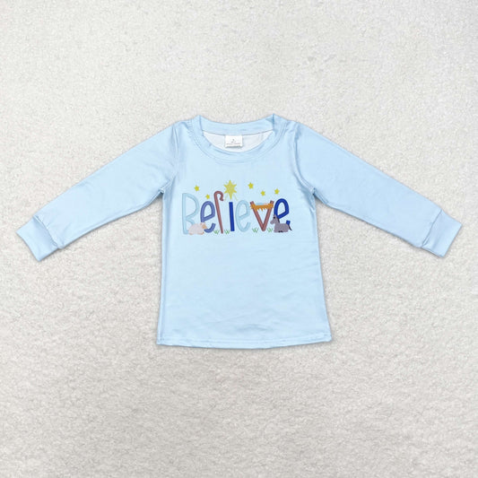 BT0775 Baby Boys Christmas Relieve Blue Long Sleeve Top