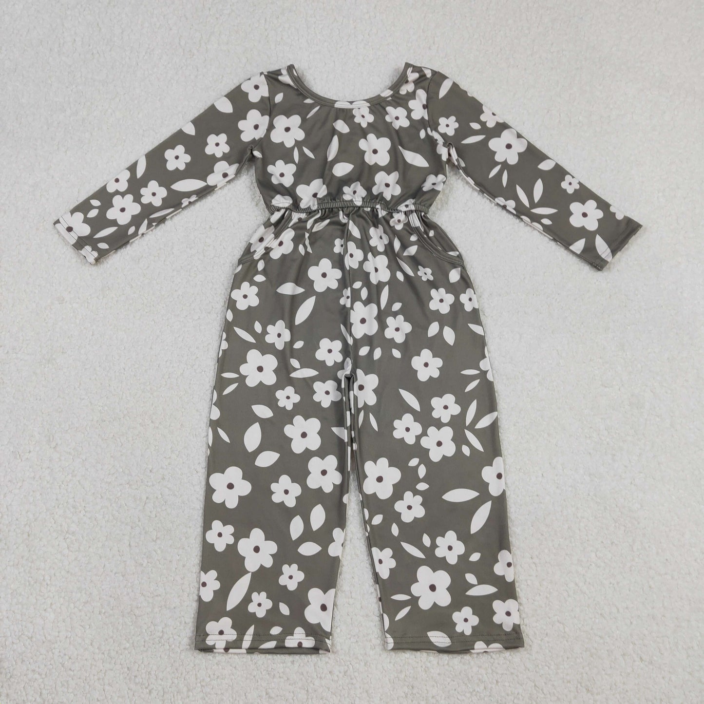 LR2828 Baby Girls Flowers In Green Long Sleeve Jumpsuit