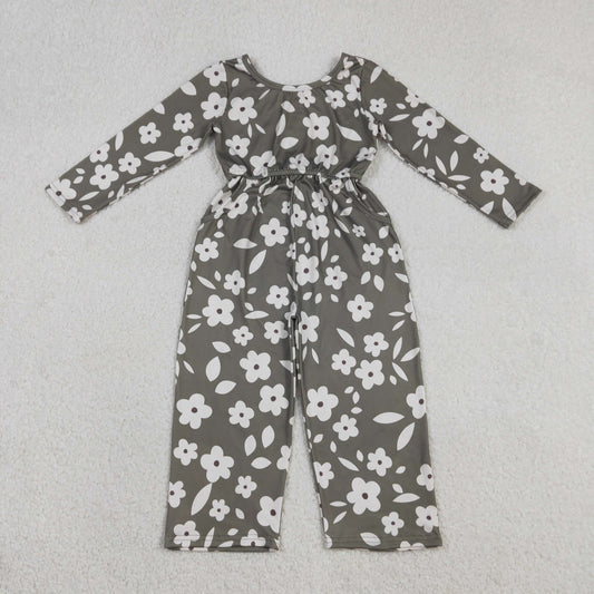 LR2828 Baby Girls Flowers In Green Long Sleeve Jumpsuit