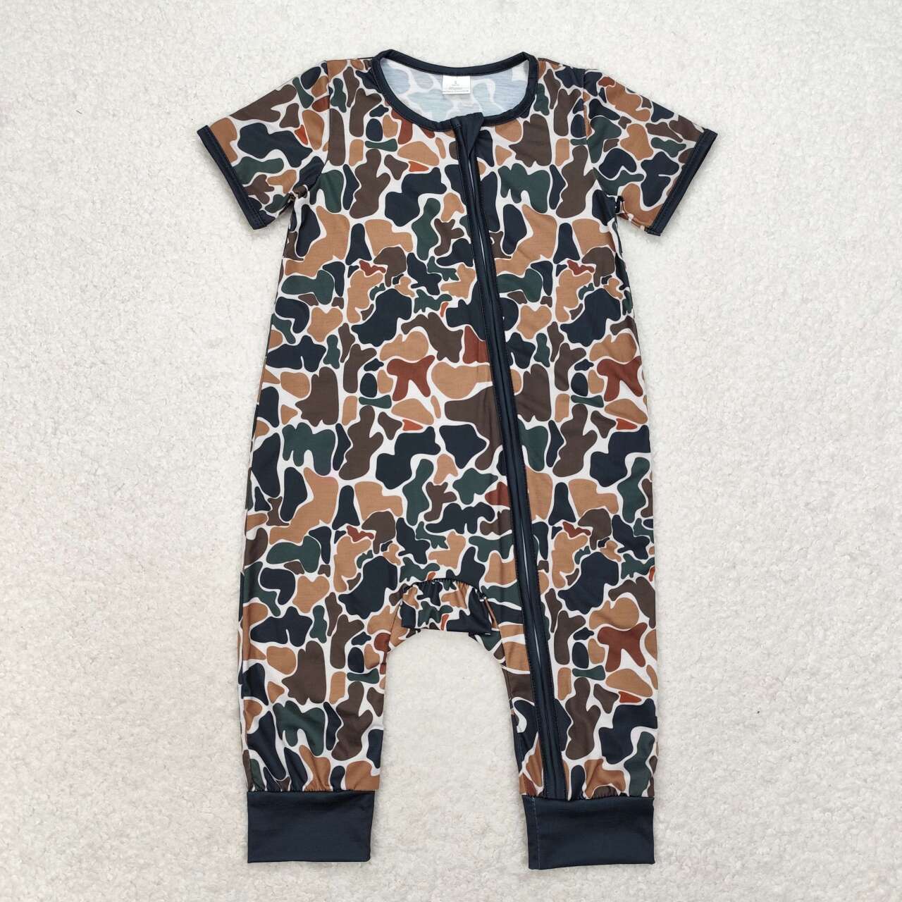 Newborn Boys  Green Camo Long Sleeve Bamboo Romper