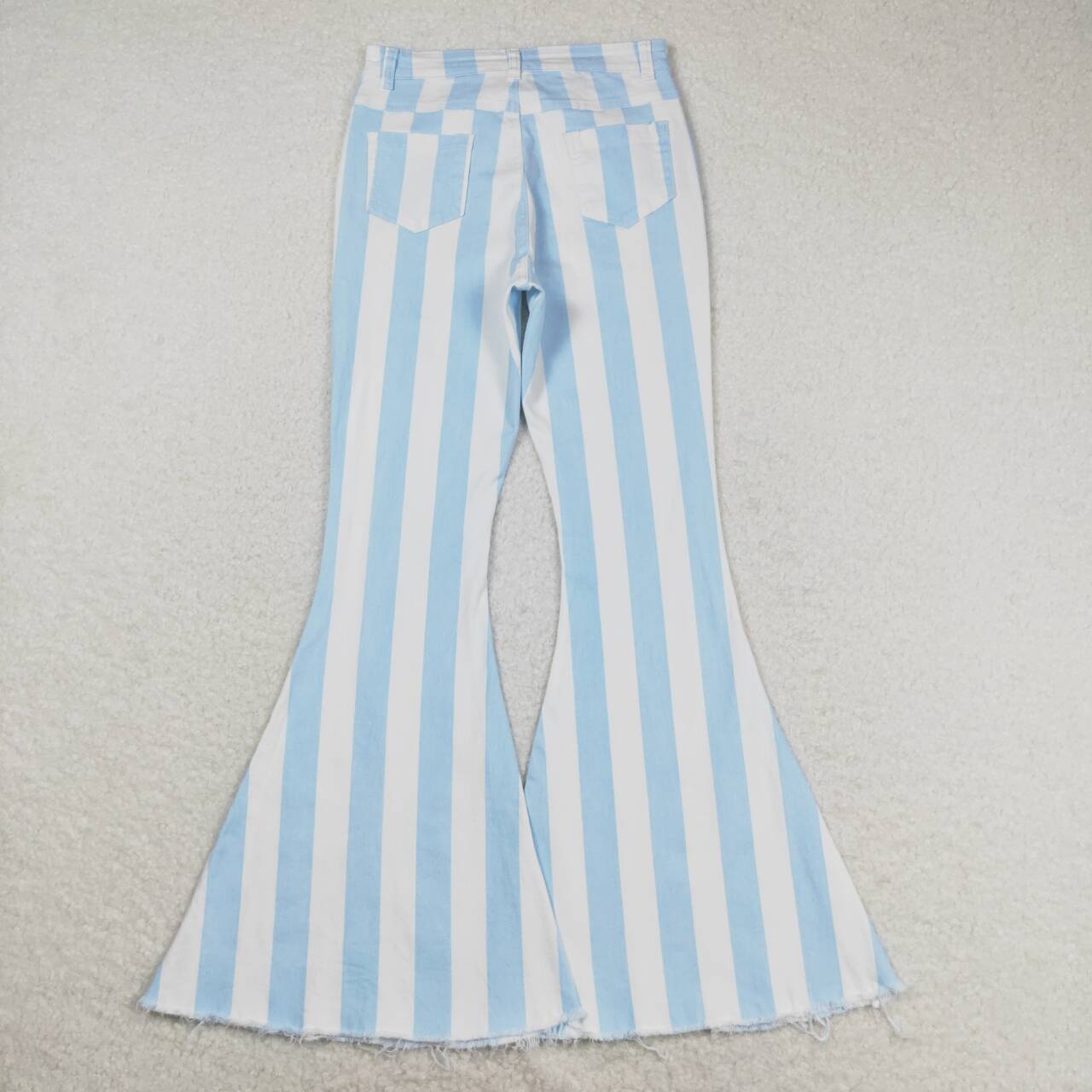 Adult Women Light Blue Color Striped Bell Denim Pants