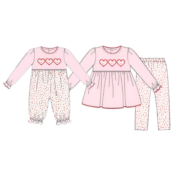 Baby GirlsSister Valentine's Day  Dot Heart Legging Set and Romper