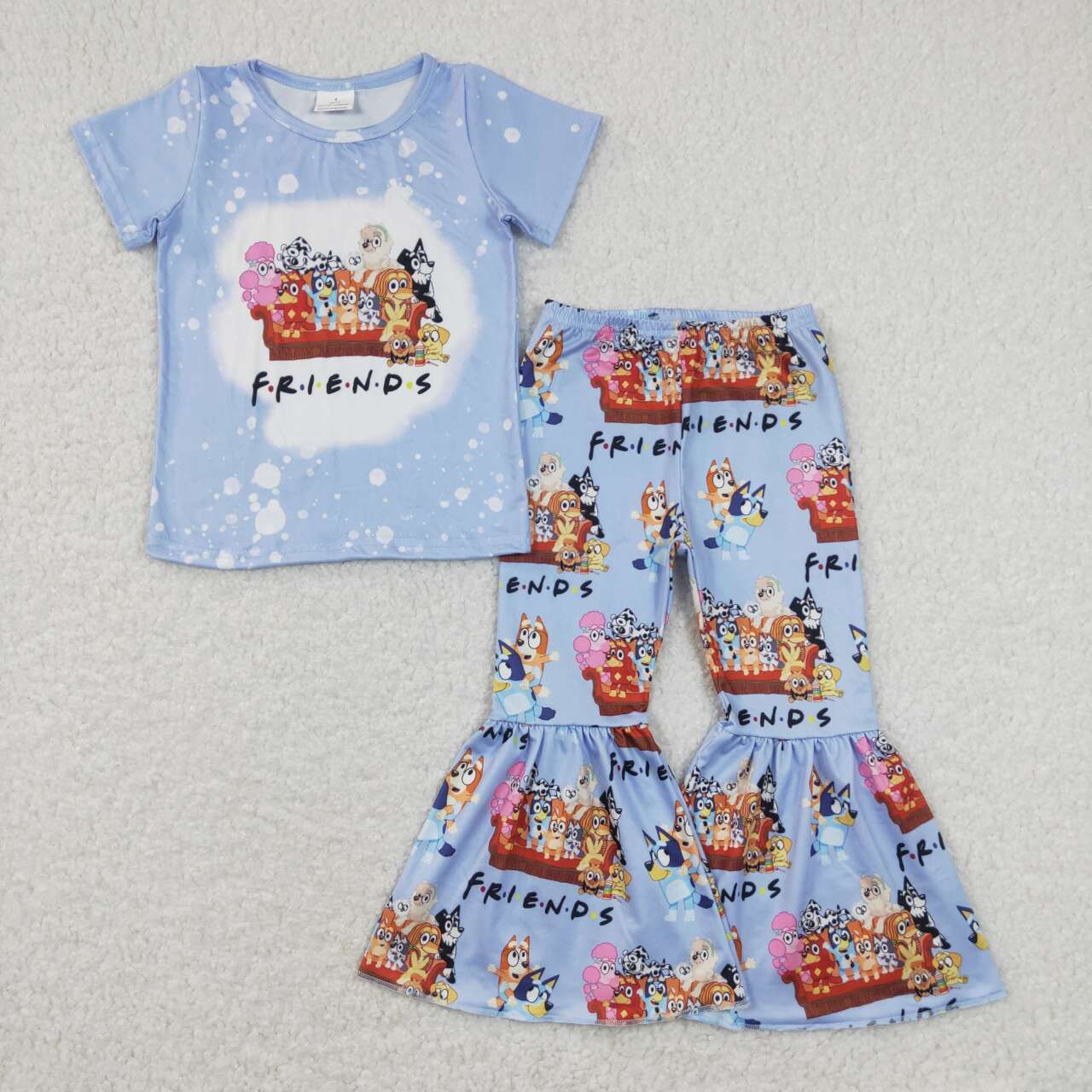 Baby Girls Cartoon Dog Friends Bell Bottom Pants Set