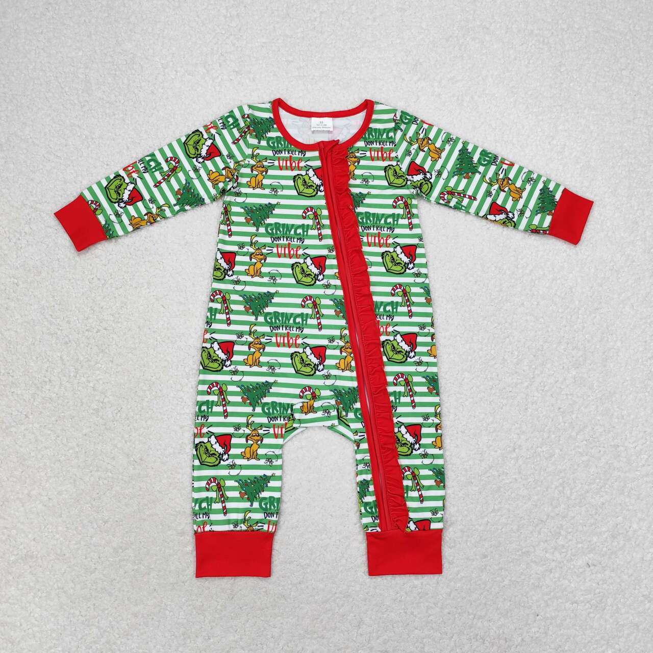 Baby Girls Christmas Green Face Cartoon Zipper Romper