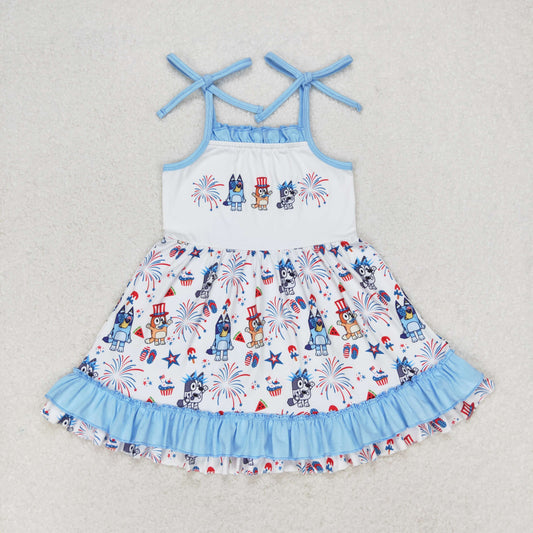 Baby Girls July 4th Cartoon Dog Strap Dress