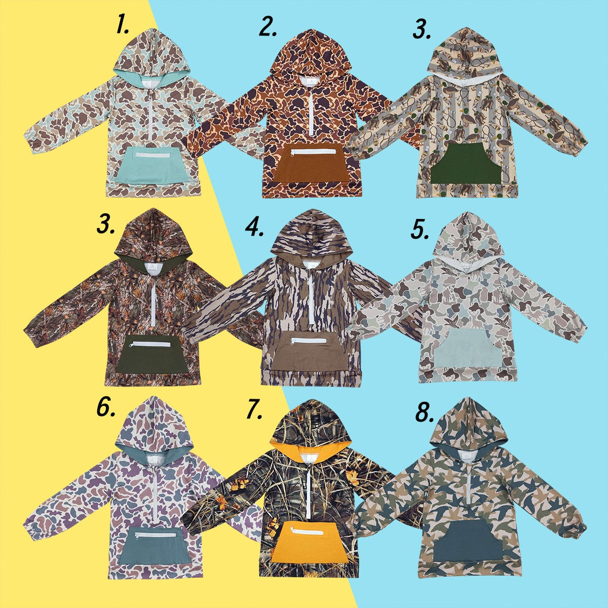 Sibling Baby  Boys Hunitng Camo half zip hoodie top with pocket