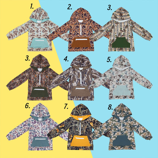 Sibling Baby  Boys Hunitng Camo half zip hoodie top with pocket