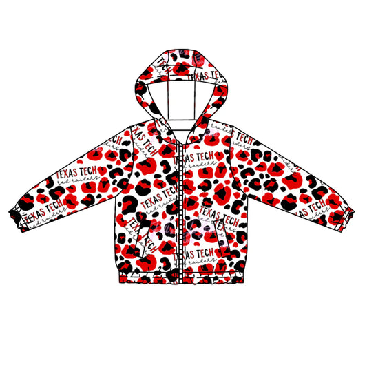 Preorder 5 MOQ Baby Boys Texas Tech Footballs Red Leopard Team Hooded Tops