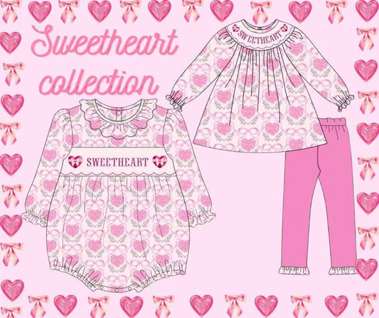 Sibling Baby Sister Valentine's Day Pink Heart Set Romper