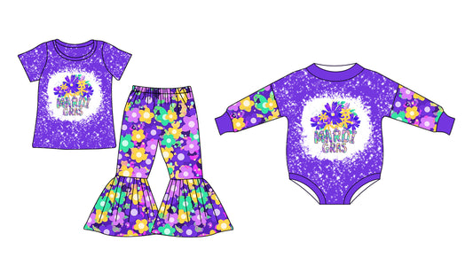 Toddler Baby Girls Sister Mardi Gras Bell Bottom Pants Set and Romper