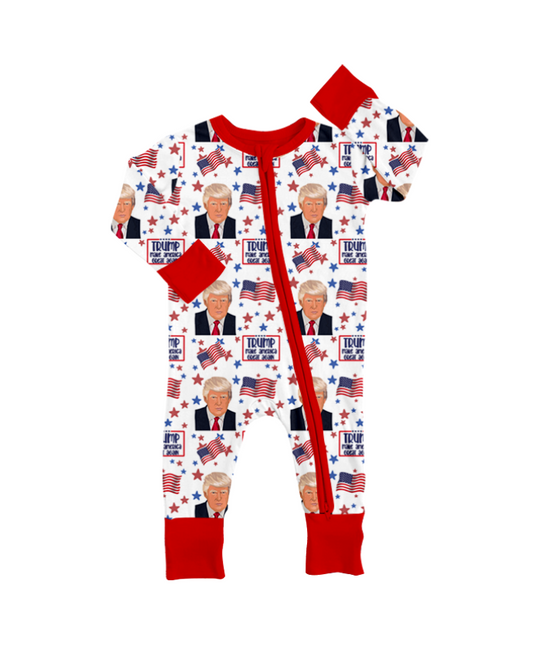 Baby  Boys Trump Long Sleeve  Zipper Romper Preorder  5 MOQ