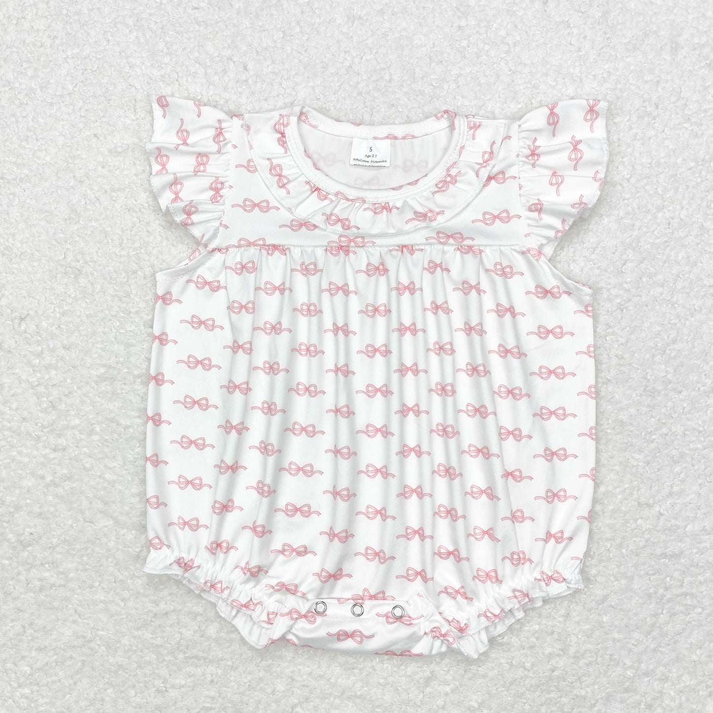 SR1933 Newborn Baby Girls Bow Print Bubble Romper