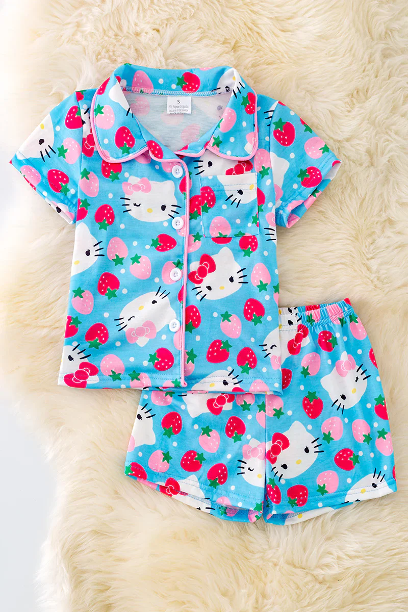 Baby Girls cartoon Cat Shorts Pajama Set Pre-order 3 MOQ