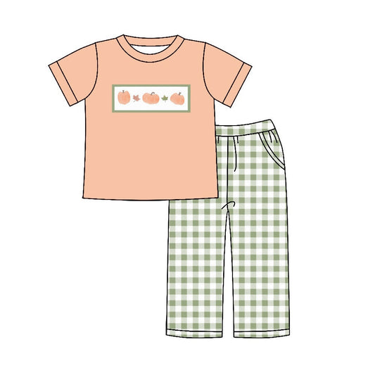 Baby Boys Pumpkin Green Gingham Pants Set Pre-order 3 MOQ