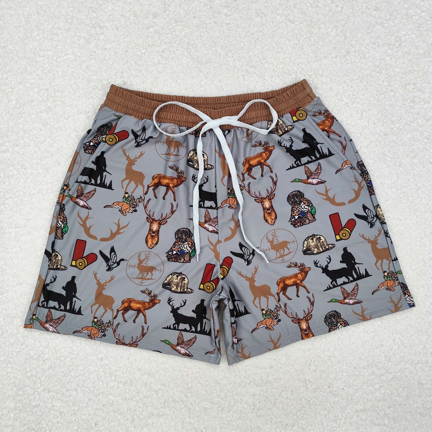 Adult Men Western Gray Deer Ducks Print Shorts Swimming Trunks