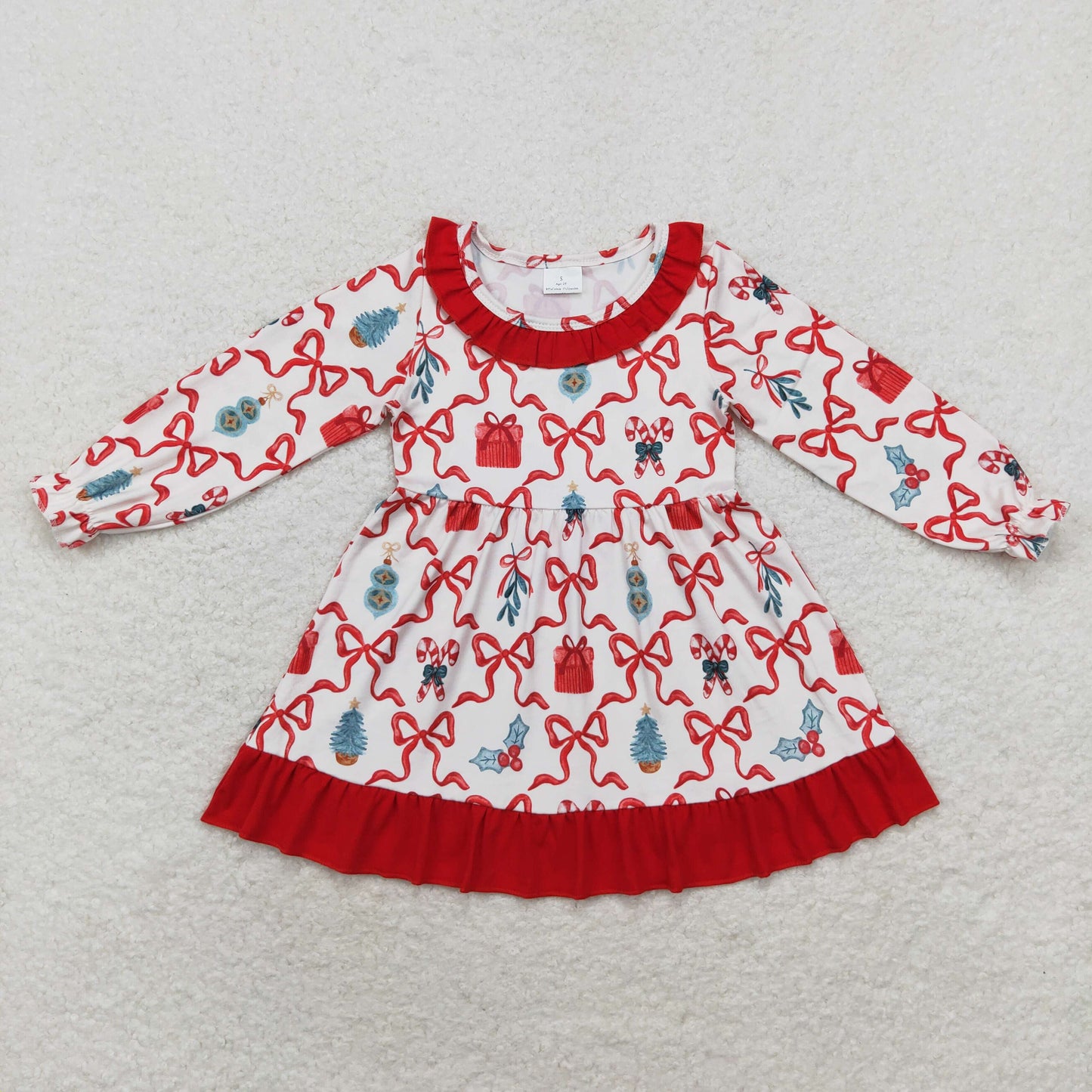 GLD0523  Baby Girls Christmas Holly Long Sleeve Dress