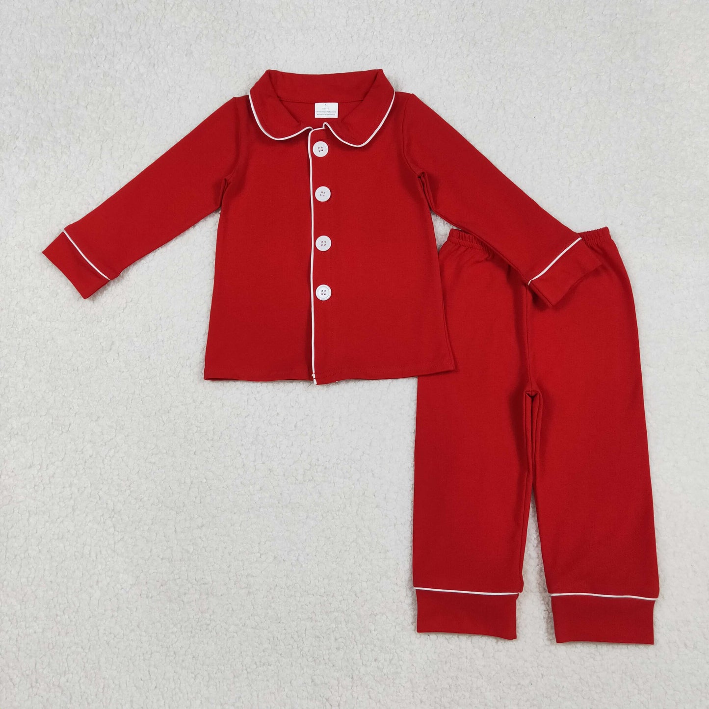 KIds Boys Red Color Buttons Cotton Pajama Set