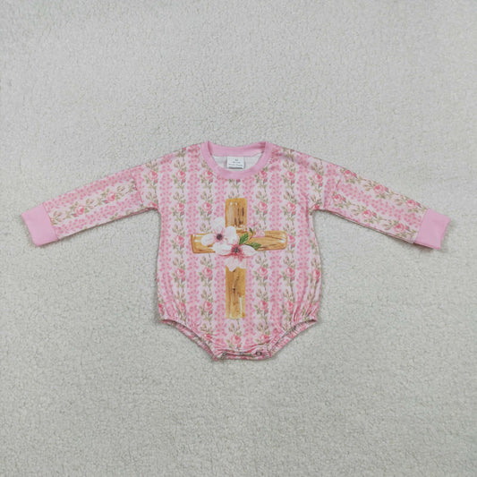 LR2837 Baby Girls Cross Pink Flowers Long Sleeve Romer