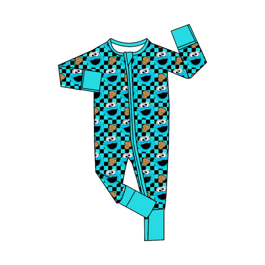 Baby Boys Cartoon Blue Checker Long Sleeve Romper Pre-order 3 MOQ