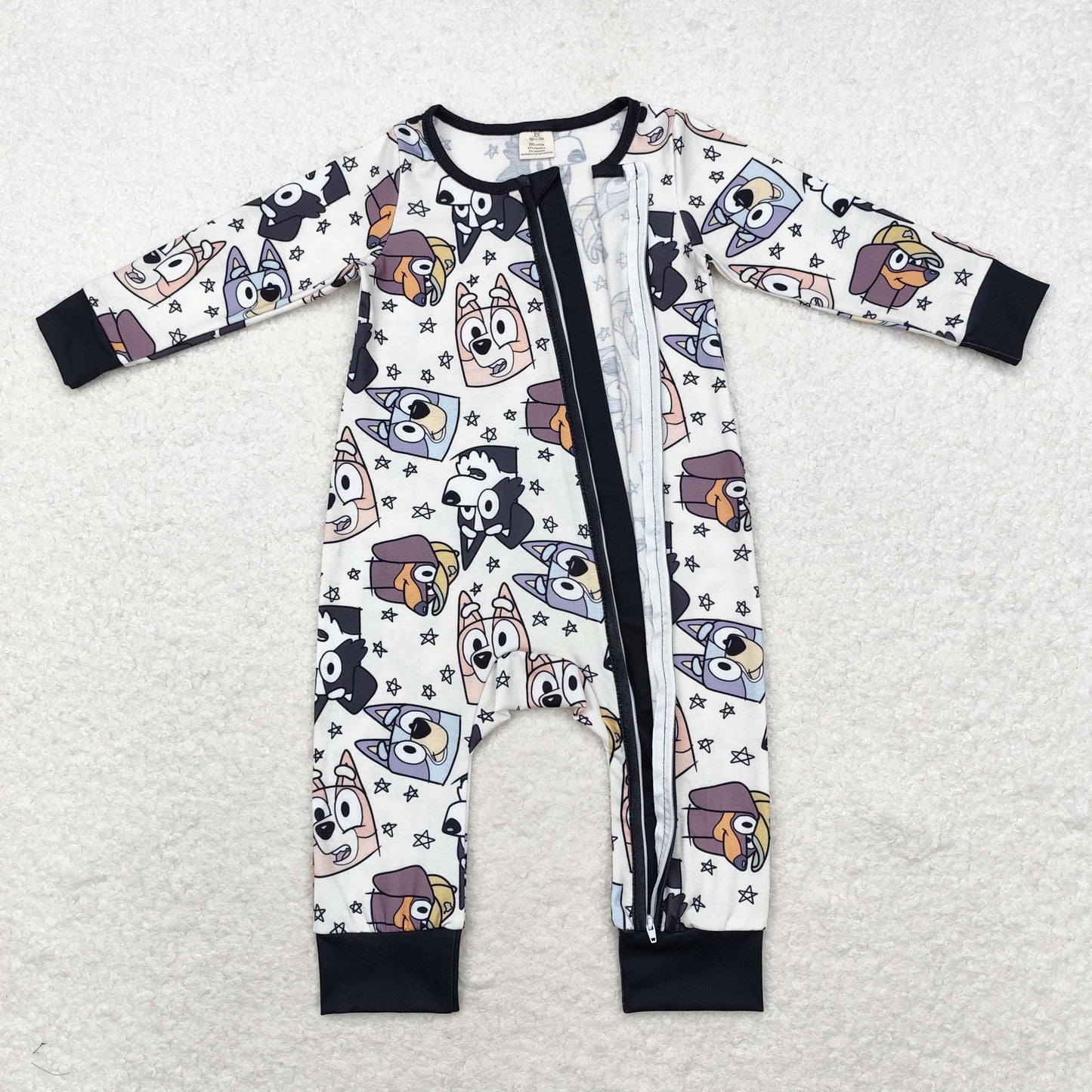 LR1173 Baby Boys Cartoon Dog Long Sleeve Zip Bamboo Romper