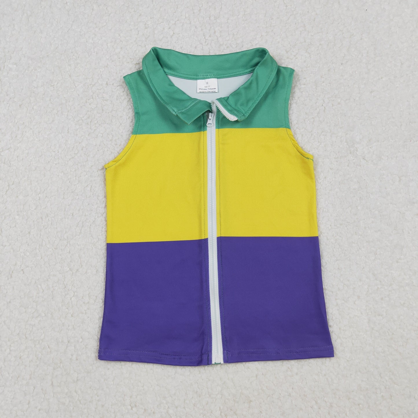 Baby Boys Sleeveless Green Yellow Purple Zipper Mardi Gras Vest Top