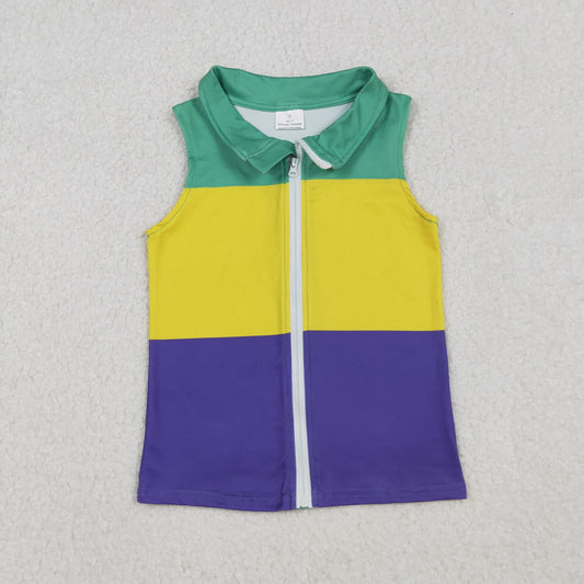 Baby Boys Sleeveless Green Yellow Purple Zipper Mardi Gras Vest Top