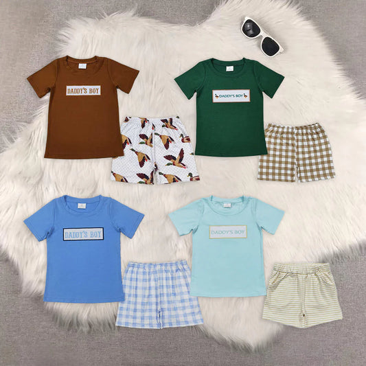 Sibling Baby Boys Daddy's Boy Top Ducks Checkered Shorts Clothes Sets