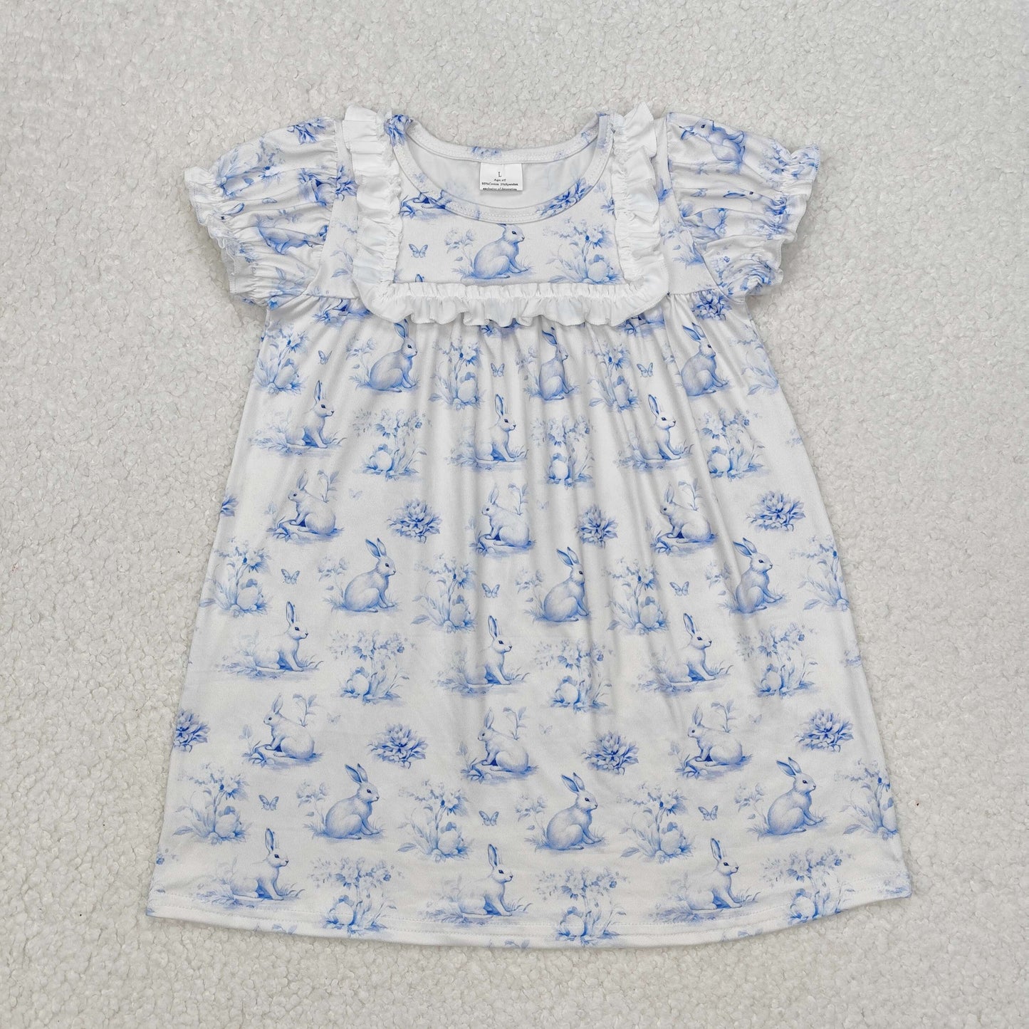 Sibling Baby Kids Blue Bunny Print Easter Dress Romper Shirt and Set