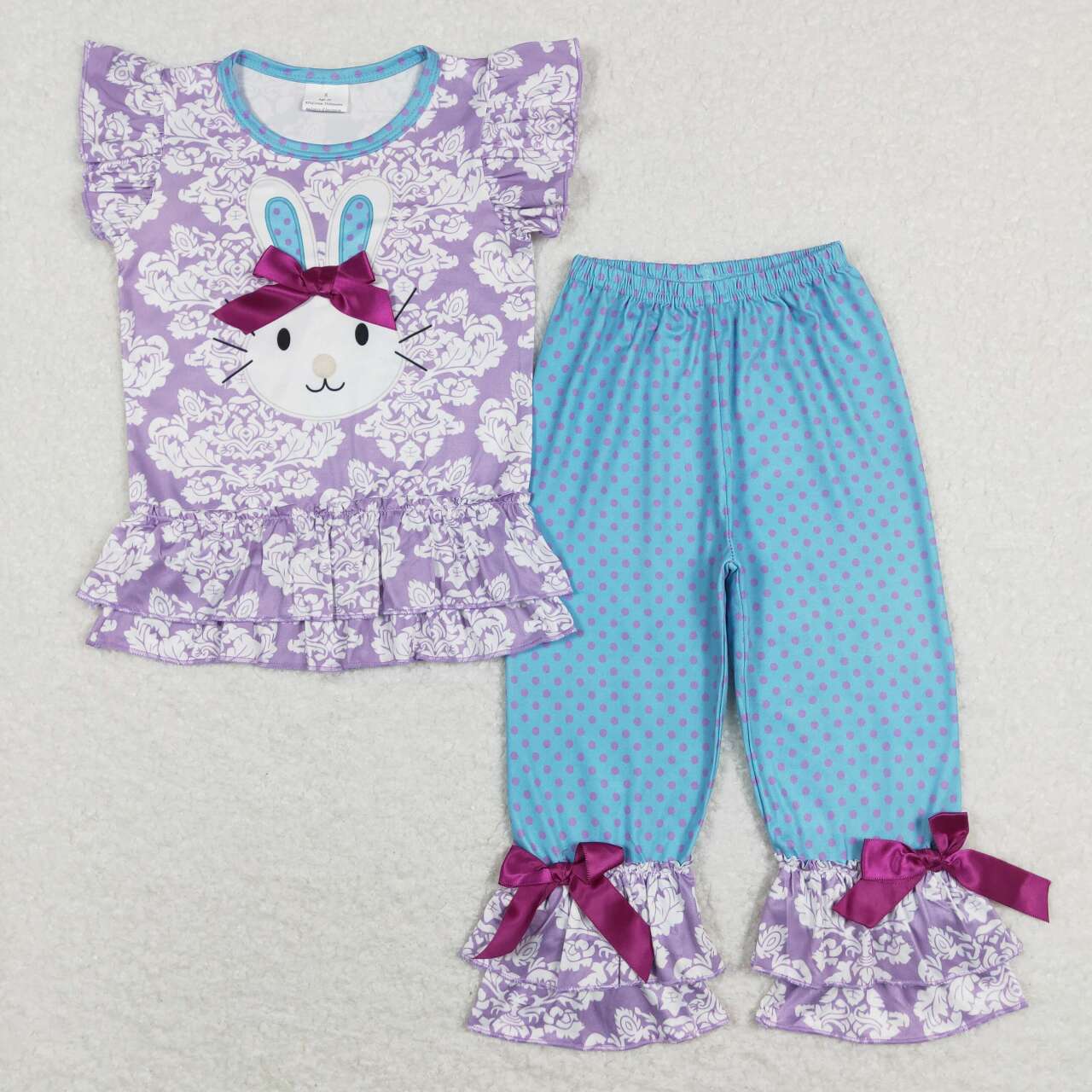 Kids Girls Embroidery Rabbit Outfit