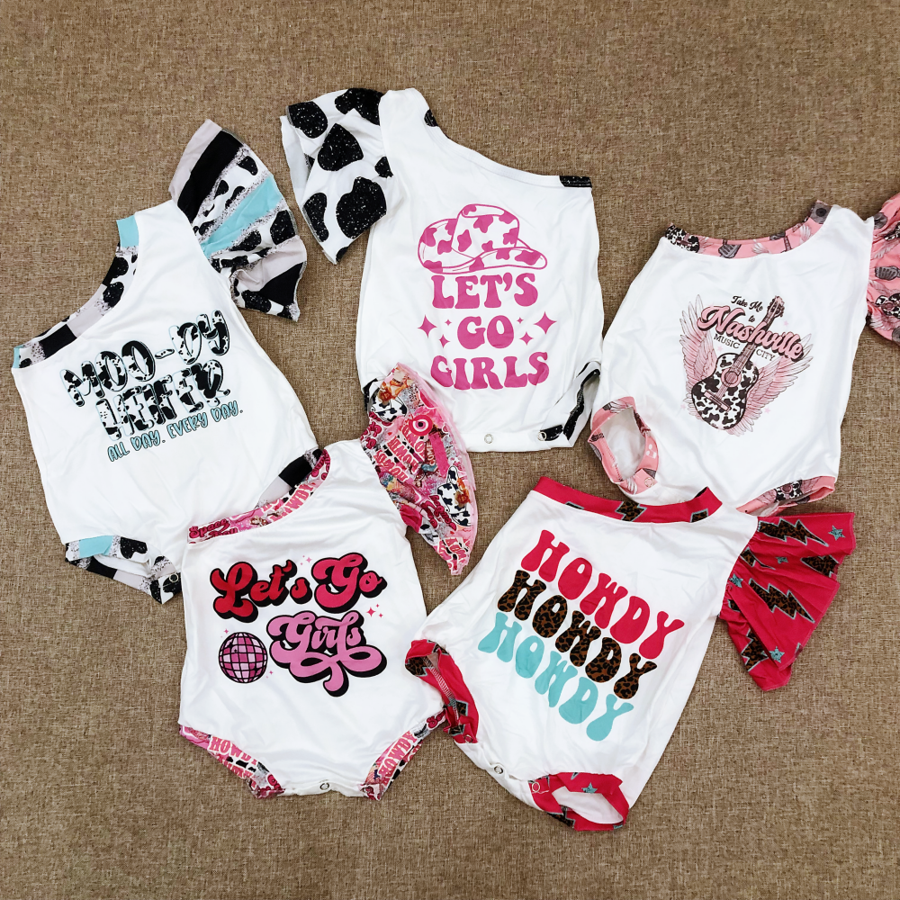 Sibling Baby Girls Western One Shoulder Rompers