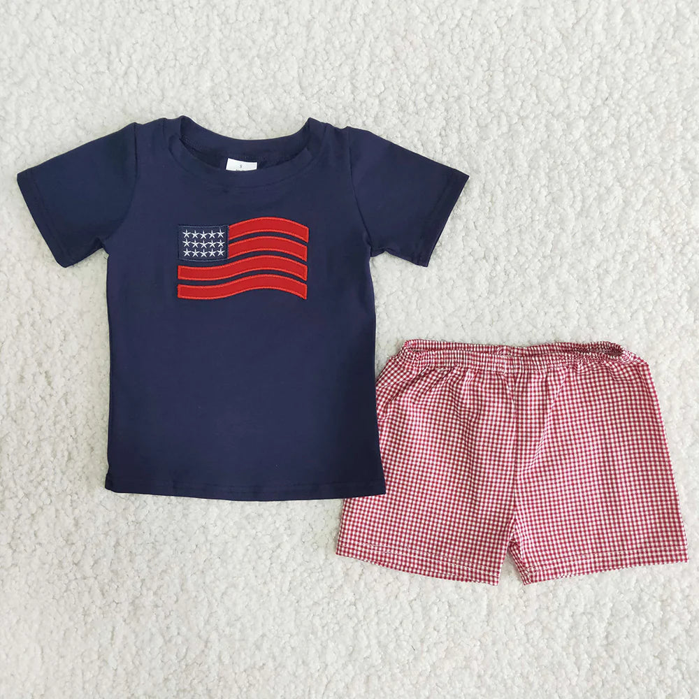 4th Of July Sibling Baby Boys Embroidery Outfit and Romper