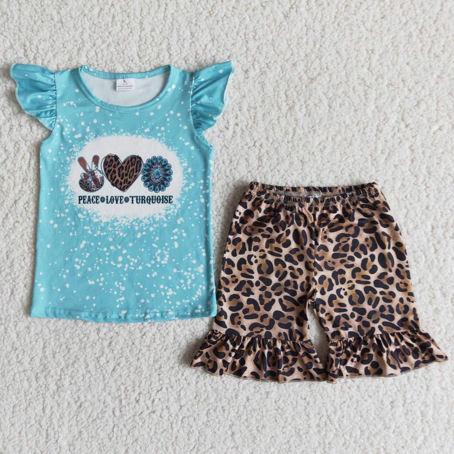 Girls Peave Love Turquoise Summer Shorts Outfit  A15-2