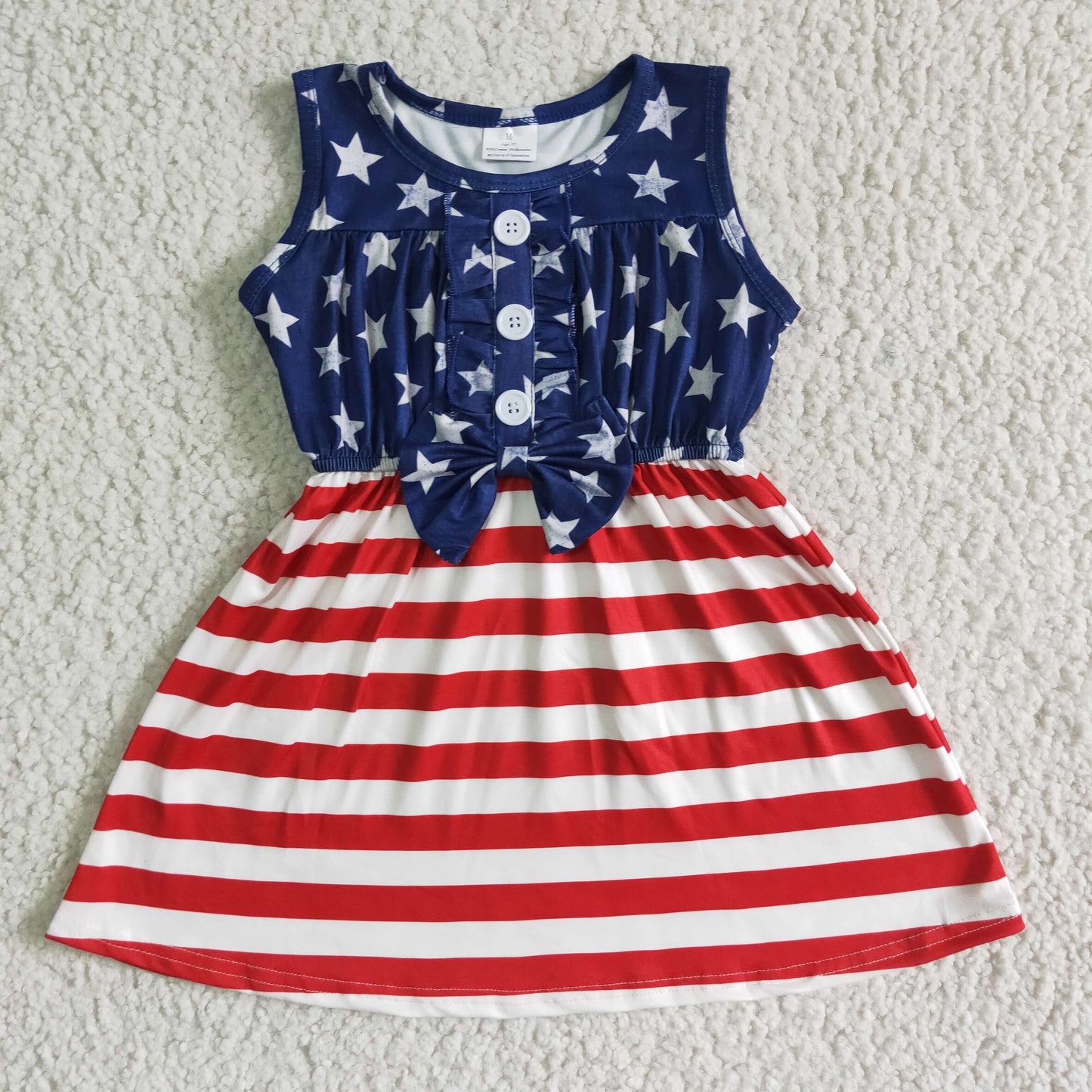 Sibling July 4th Red White Blue Stars Striped Dress Shirt Top
