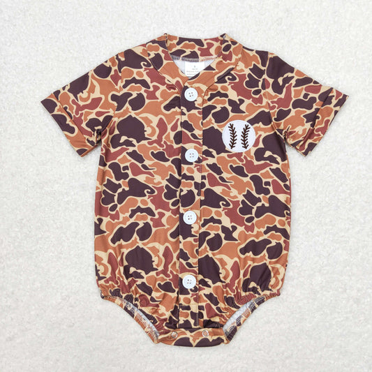 Baby Boys Brown Camo Baseball Romper