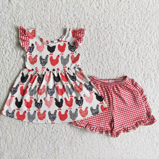 Summer Baby Girls Chicken Tunic Top Ruffle Shors Set