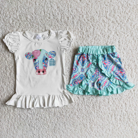 Baby Girls Cow Shorts Set
