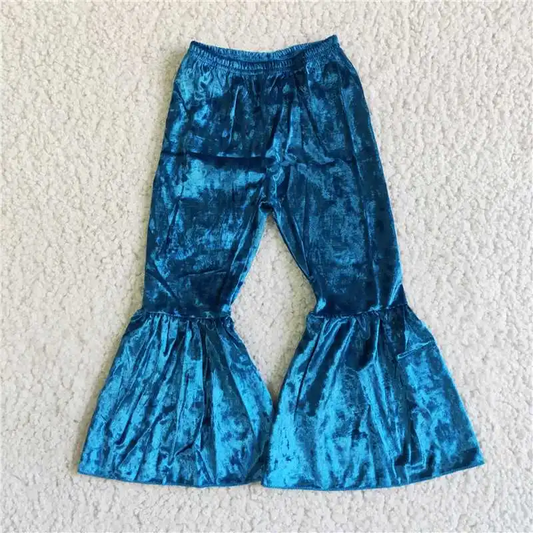 Baby Girls Blue Velvet  Bell Bottom Pants