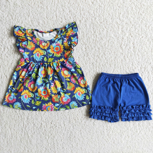 B13-13 Summer Baby Girls Vintage Floral Outfit